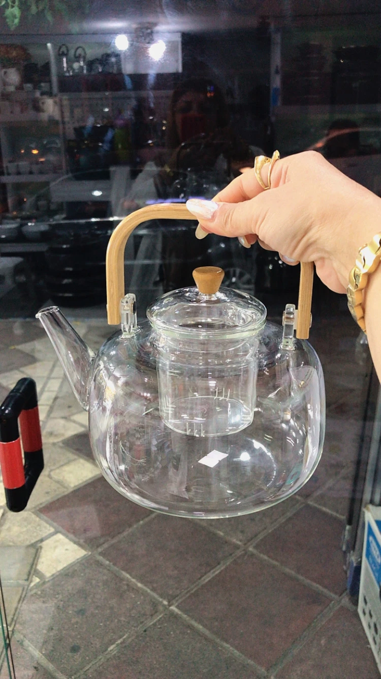 قوری پیرکس دسته چوبی