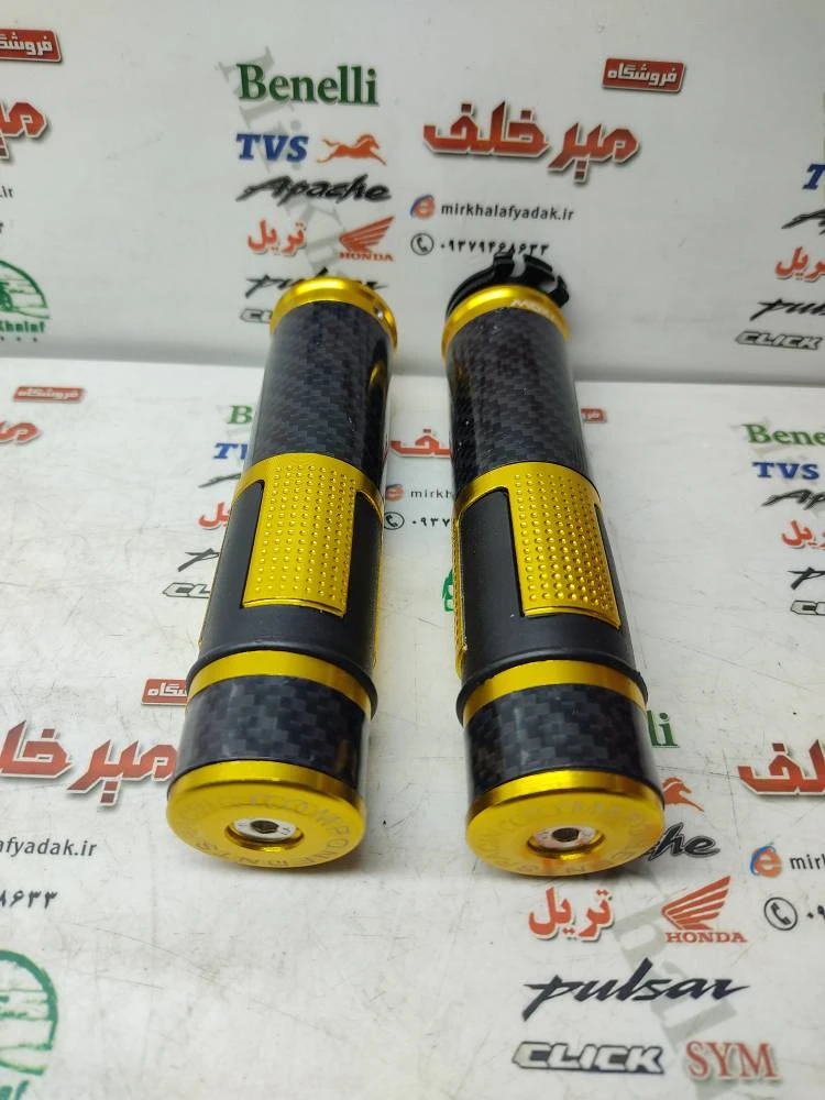 لاستیک سر دسته اسپرت رنتال ریزوما cnc انواع موتورسیکلت فول کربن زرد طلایی
