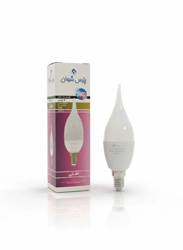 لامپ شمعی 7 وات اشکی نور سفید پک 5 عددی پارس شوان
