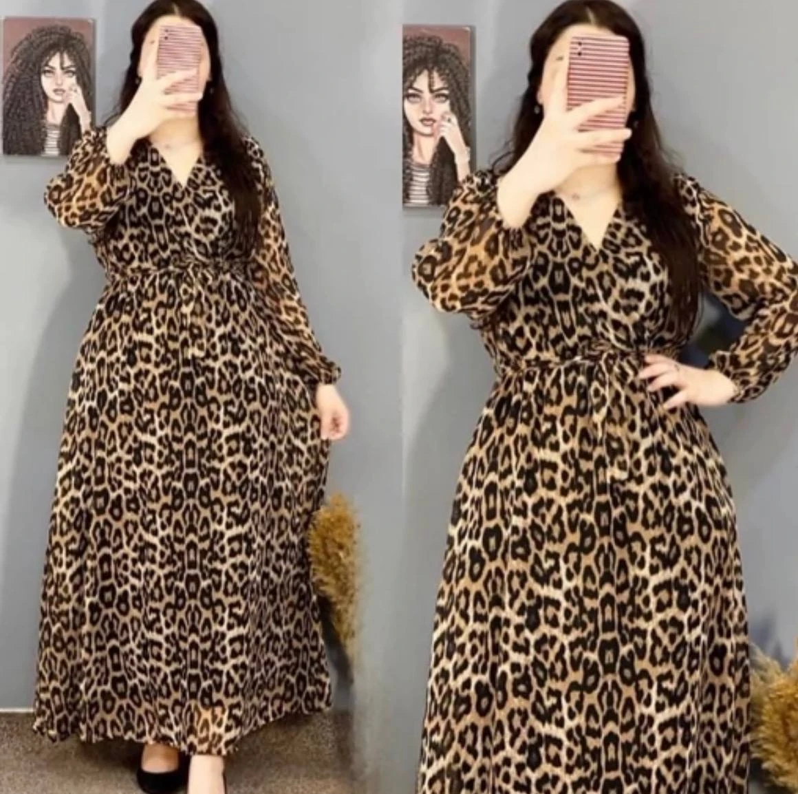 لباس زنانه ماکسی پلنگی چپ و راست_شیکان