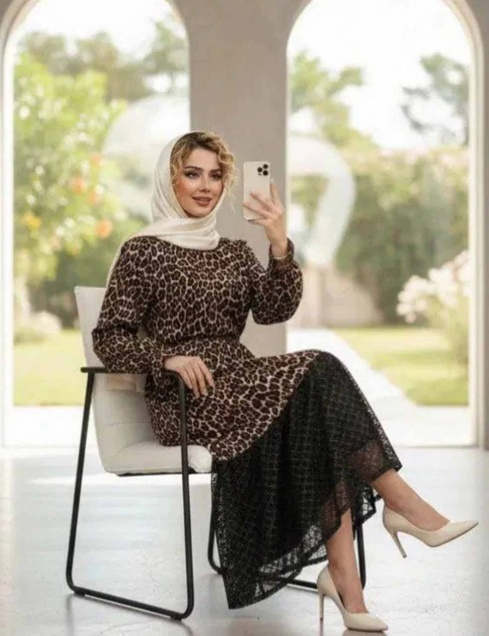 لباس زنانه ماکسی پلنگی گیپور دار_شیکان