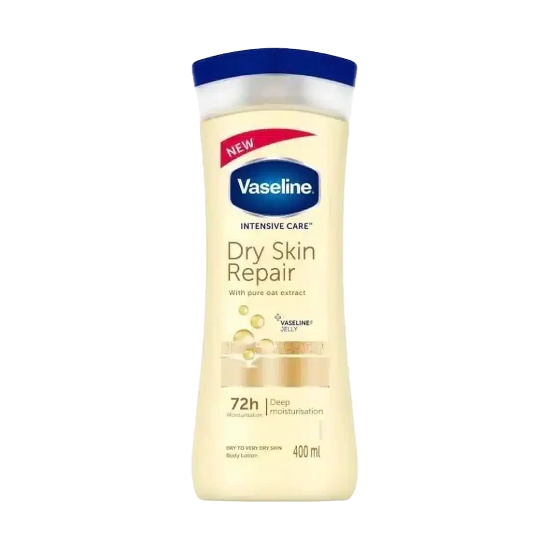 لوسیون بدن برند وازلین مدل dry skin repair حجم 400 میلی لیتر 72 ساعته