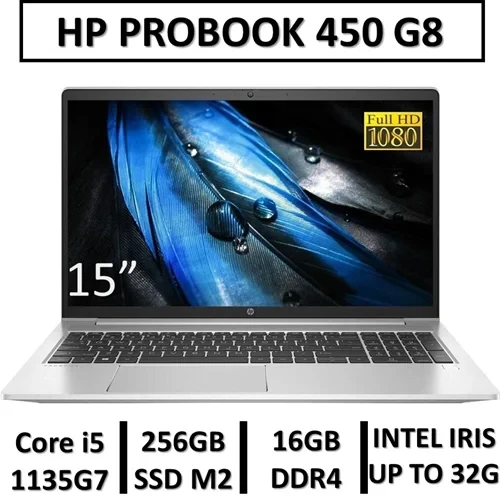 لپ تاپ استوک اچ پی HP PROBOOK 450 G8 CORE i5 1135G7 RAM16 SSD256 M2 15.6"FHD