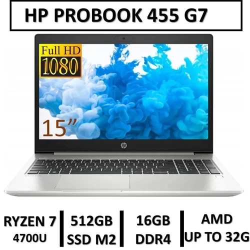 لپ تاپ استوک اچ پی HP PROBOOK 455 G7 RYZEN 7 4700U RAM 16 SSD512M2 15.6"FHD GPU RADEON