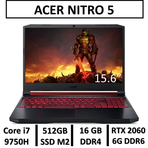 لپ تاپ استوک دل مدل LAPTOP ACER NITRO 5 AN 515-54 | INTEL CORE i7-9750H | 16GB RAM DDR4 | 512GB SSD M2 | 15.6"FHD | NVIDIA GEFORCE RTX 6GB DDR6