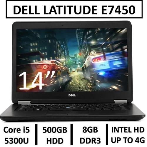 لپ تاپ استوک دل مدل LAPTOP DELL LATITUDE E7450 | INTEL CORE i5-5300U | 8GB RAM DDR3 | 500GB HDD | 14"HD