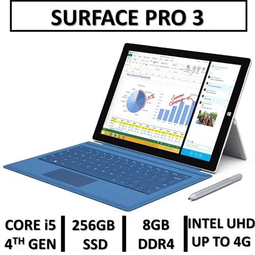 لپ تاپ استوک لمسی تبلتشو مایکروسافت سرفیس پرو 3 نسل چهارمUSED LAPTOP SURFACE PRO 3 | INTEL CORE i5 4TH GEN|RAM 8G | SSD 256 |