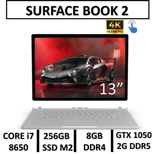 لپ تاپ استوک لمسی جدا شونده مایکروسافت سرفیس بوک 2 USED LAPTOP SURFACE BOOK 2 | INTEL CORE i7-8650U | 8GB | 256GB SSD M2 | 13.3"|4K | NVIDIA GTX 1050 2GB