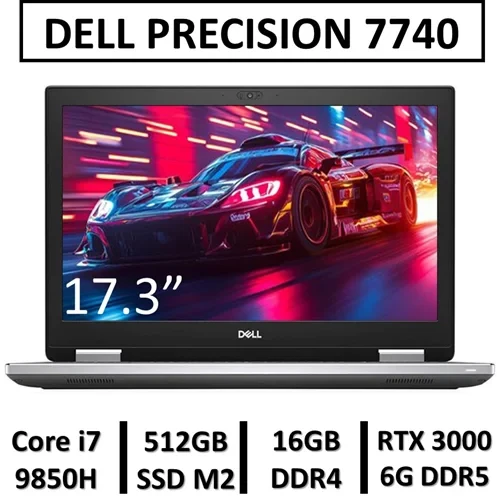 لپ تاپ استوک ورک استیشن گرافیکدار نسل نهمUSEDLAPTOP DELL PRECISION 7740 | INTEL CORE i7-9850H | RAM 16GB | 512GB SSD M2 | NVIDIA QUADRO RTX3000 6G