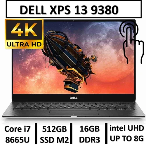 لپ تاپ دل XPS لمسی تصویر 4K استوک مدل DELL XPS 13 9380 TOUCH 4K/intel Core i7 8665U/16GB/512GB SSD