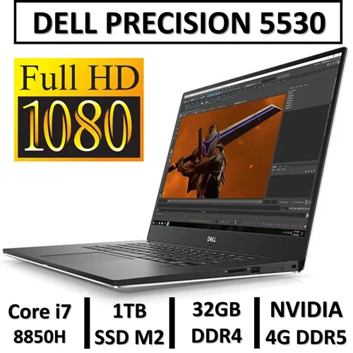 لپ تاپ دل استوک لمسی مدل DELL PRECISION 5530/Core i7 8850H/32GB/1TB SSD/NVIDIA 4GB