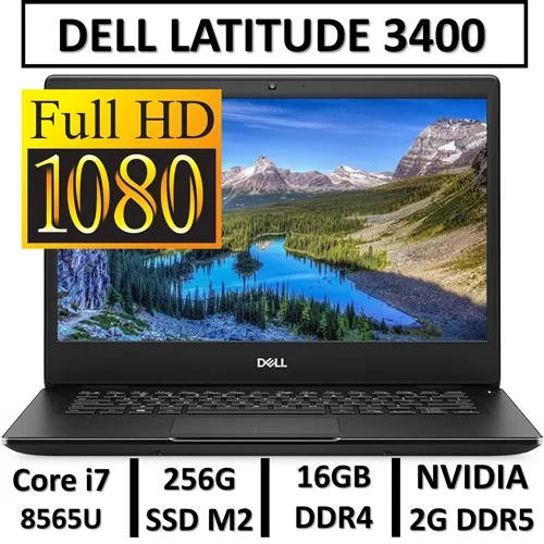 لپ تاپ دل استوک گرافیکدار مهندسی طراحی رندر گیم نسل 8 LAPTOP DELL LATITUDE 3400/intel Core i7 8565U/16G DDR4/256G SSD/GEFORCE 2G