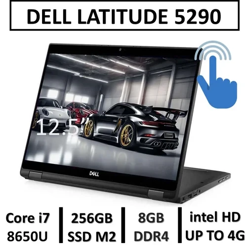 لپ تاپ چرخشی x360 لمسی دل5290 استوک نسل هشتمUSED LAPTOP DELL LATITUDE 5290 x360 TOUCH 2 IN 1/ CPU INTELCORE i7 8TH /RAM8/ SSD 256 M2 nvme