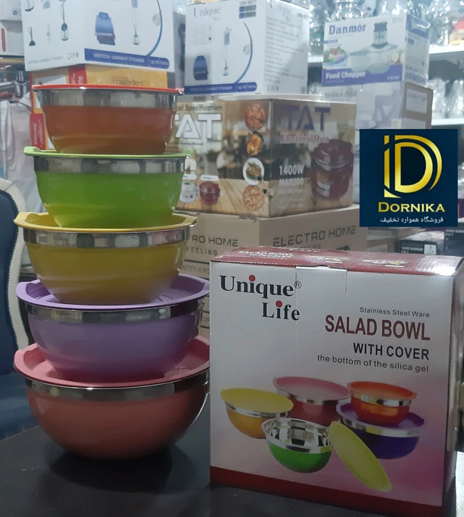لگن آشپزخانه استیل درب دار مجموعه 5 عددی یونیک