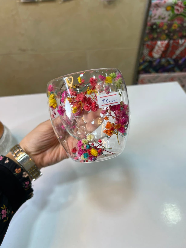 لیوان دو جداره گلدار