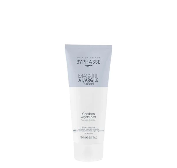 ماسک صورت خاک رس ذغالی clay mask purifying بایفاس byphasse مناسب انواع پوست حجم ۱۵۰ میل