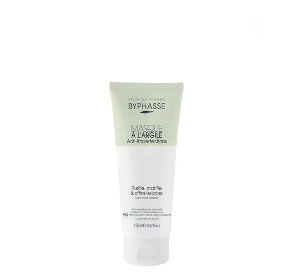 ماسک صورت خاک رس ضد عیوب بایفاس byphasse پوست چرب clay mask oily skin حجم ۱۵۰ میل