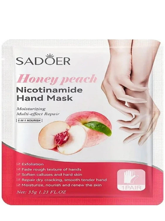 ماسک ورقه‌ای سادور SADOER مخصوص دست حاوی عصاره هلو عسلی (5 در 1) وزن 35گرم. چین