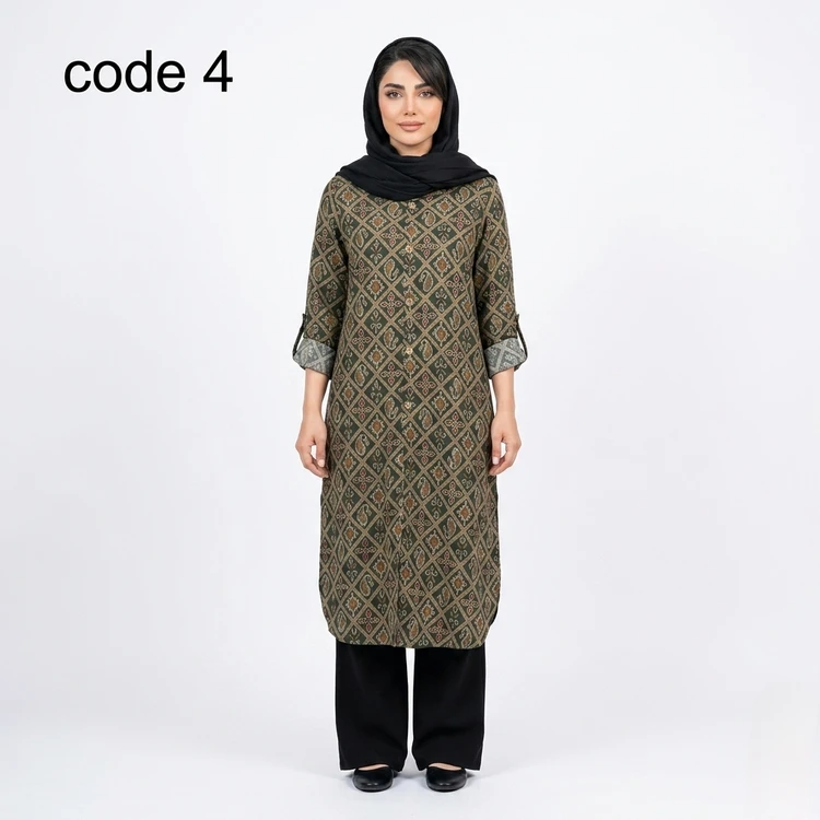 مانتو بلند ژاکارد طلا کوب مدل مینا علیدسا