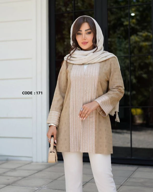 مانتو زنانه لنین ژاکارد درجه یک خرجکار پولدوزی و گلدوزی غزن دار