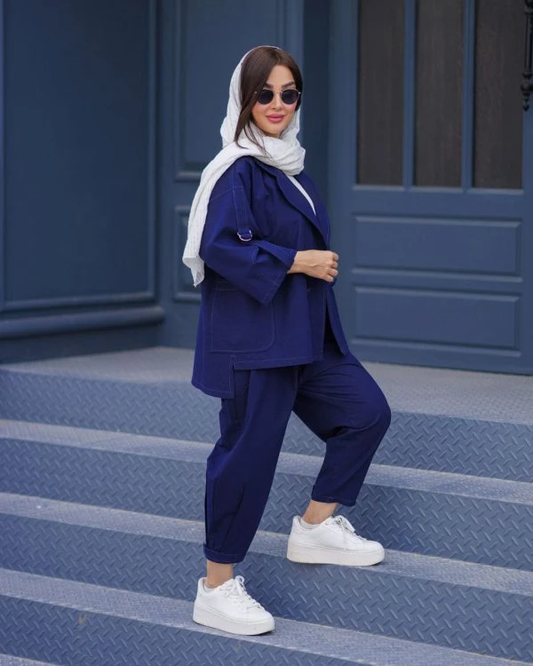 مانتو‌ شلوار زنانه تابستانه خنک مدل سنبادی پشت بلند