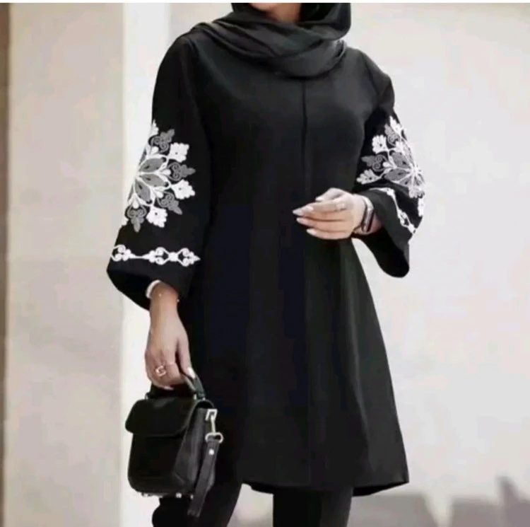 مانتو مجلسی زنانه آستین گلدوزی شده جنس شانتون