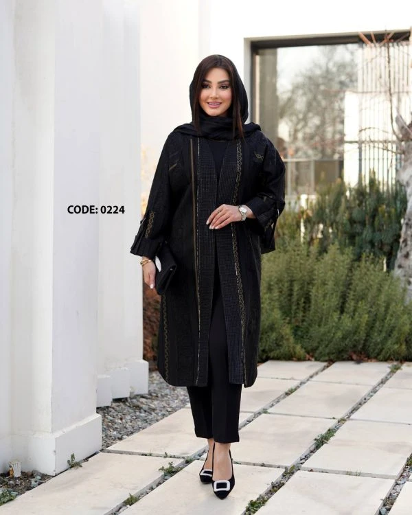 مانتو مجلسی زنانه تک‌رنگ مشکی کیفیت عالی سایز بزرگ مناسب بهار و تابستان