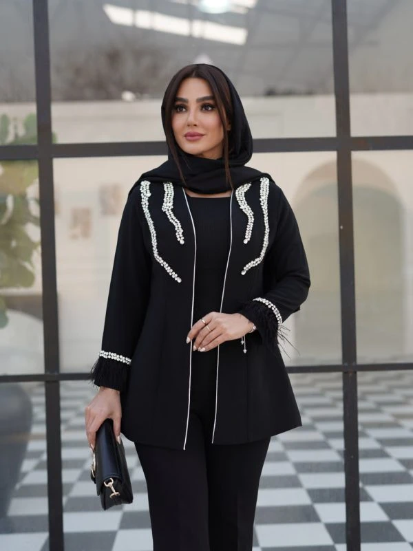 مانتو مزونی مدل جواهر دوزی تک رنگ مشکی
