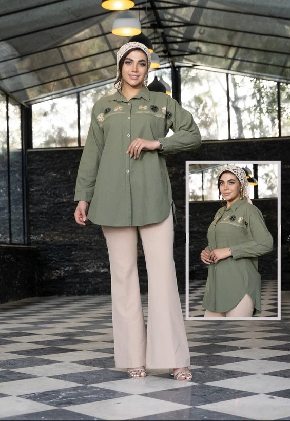 مانتو کتان کوتاه گلدوزی سایزXl