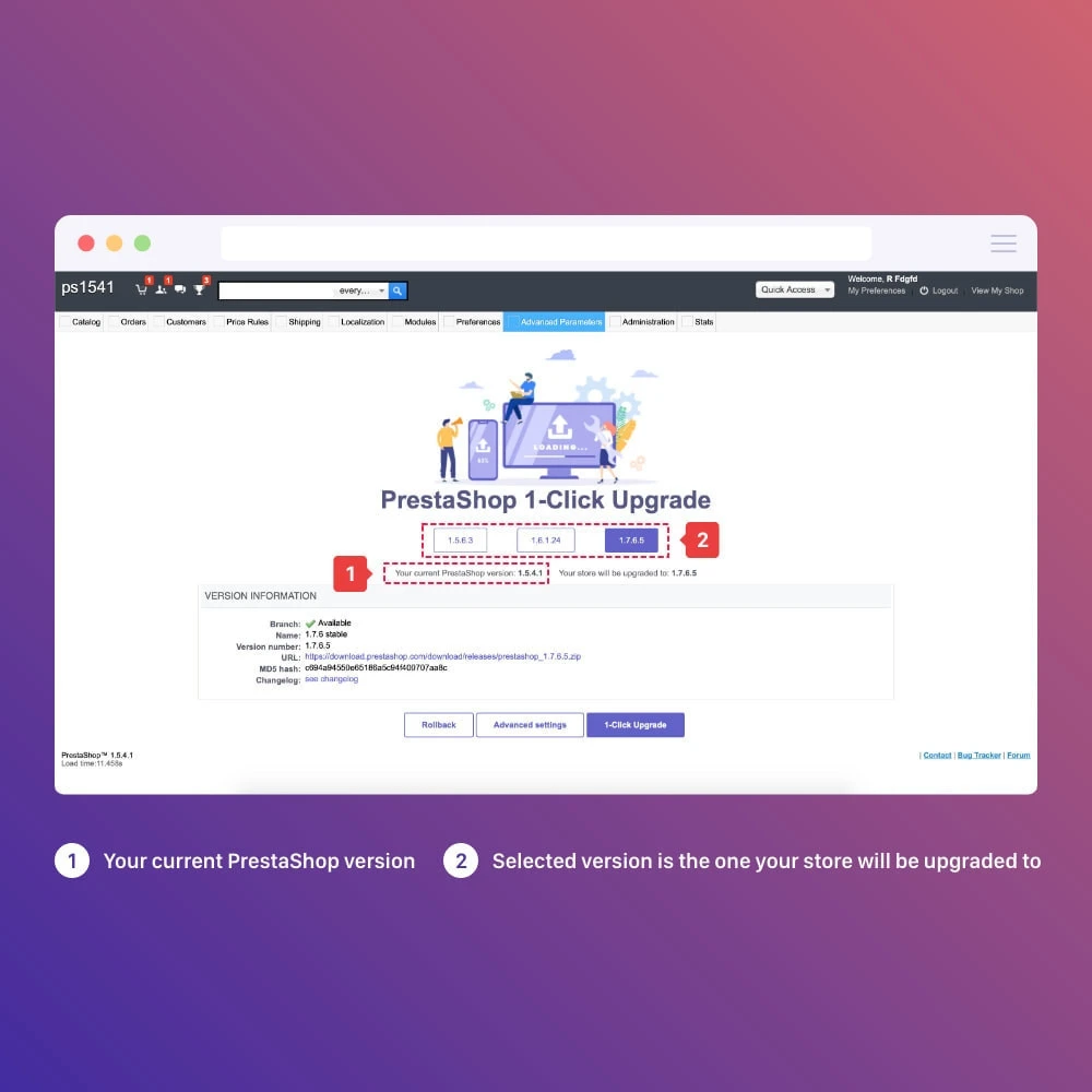 ماژول 1.1.2 1Click Upgrade to Prestashop - بروزرسانی پرستاشاپ با یک کلیک