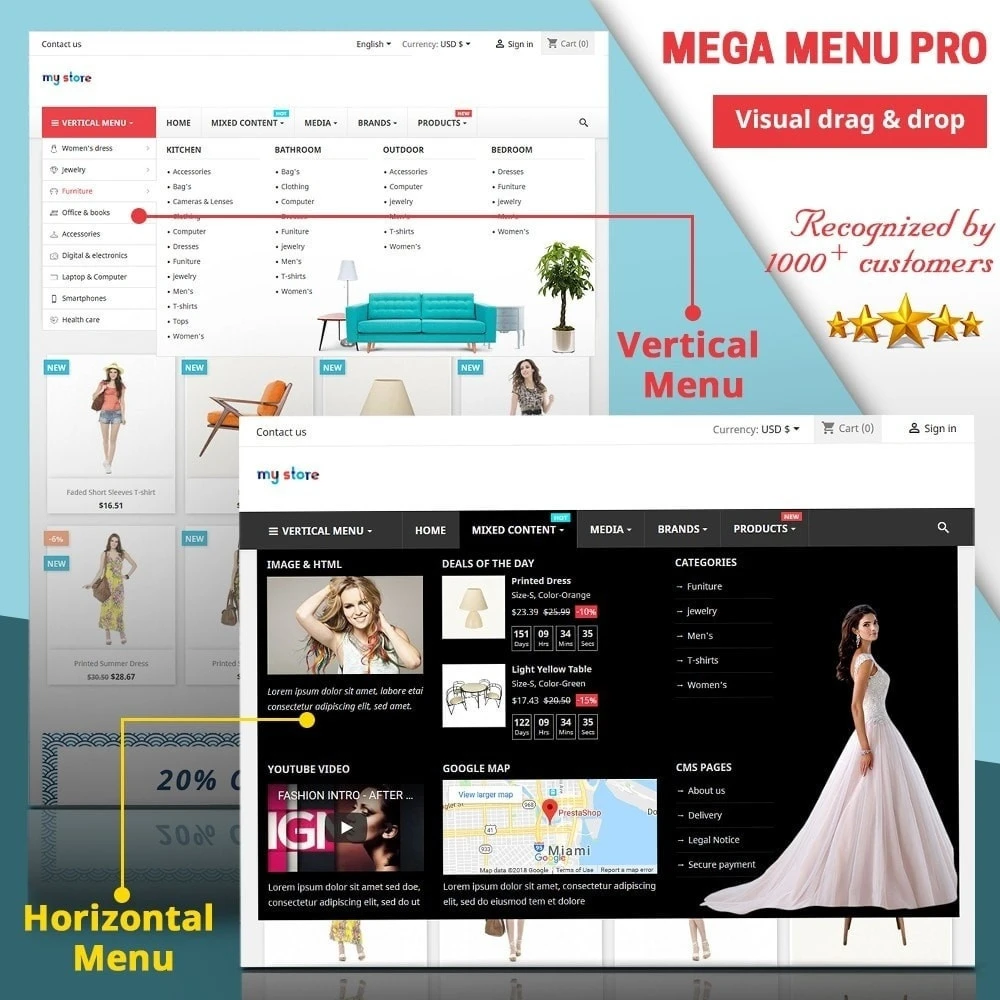 ماژول Mega Menu PRO 2.6.5-مگامنو پیشرفته و حرفه ای برای پرستاشاپ