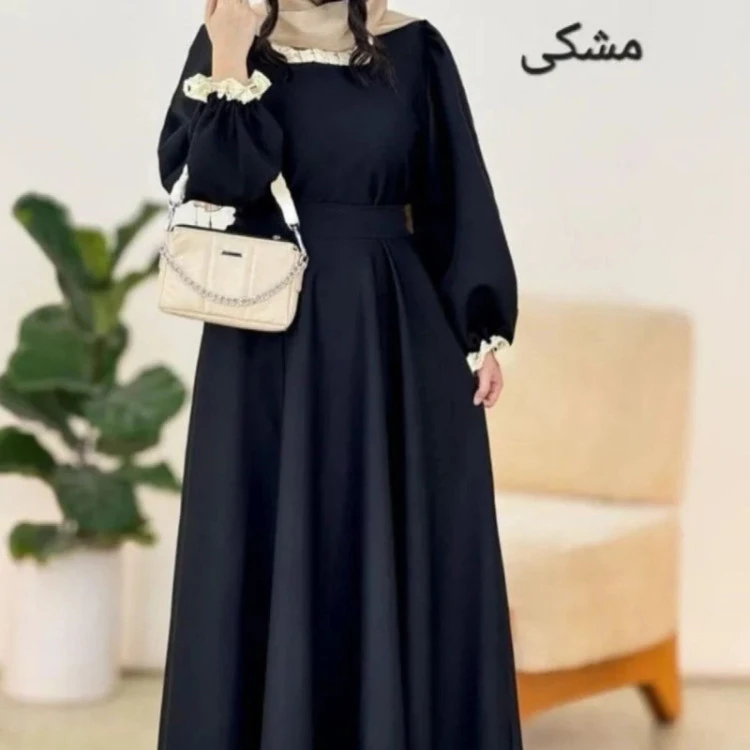 ماکسی محرمی،کرپ مشکی،فری سایز تا 46