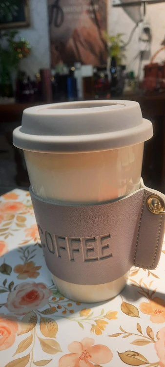 ماگ در دار با کاور چرمی مدل Coffee