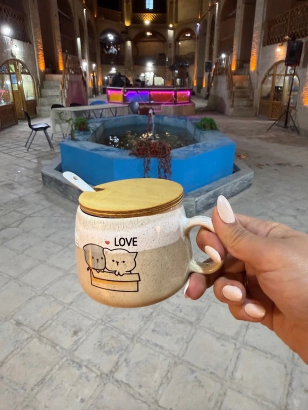 ماگ درب چوبی قاشق سرامیکی