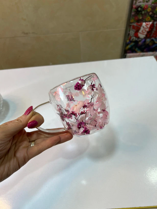 ماگ دو جداره گلدار