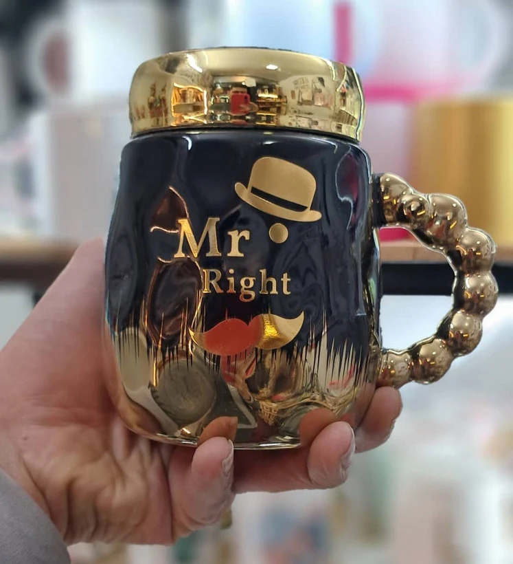 ماگ سرامیکی درب آئینه ای مدل Mr. Right مشکی