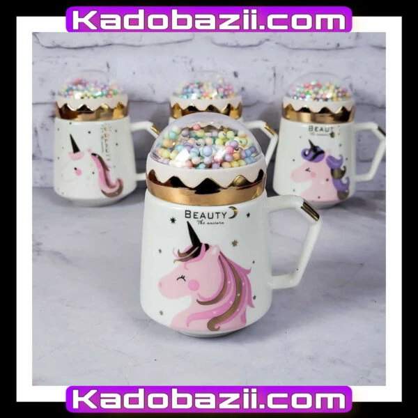 ماگ سرامیکی طرح تک‌شاخ (Unicorn) درب فضایی