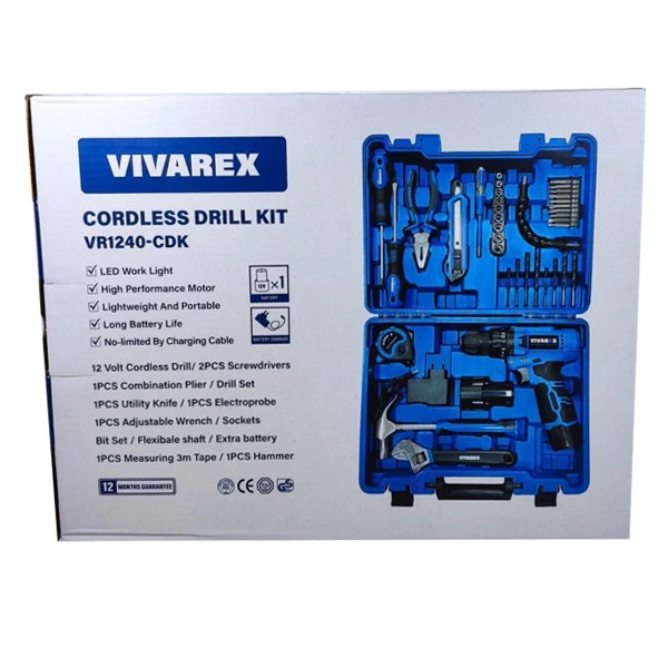 مجموعه 40 عددی دریل پیچ گوشتی شارژی 10 میلی متری 12 ولت ویوارکس  مدل VR1240-CDK