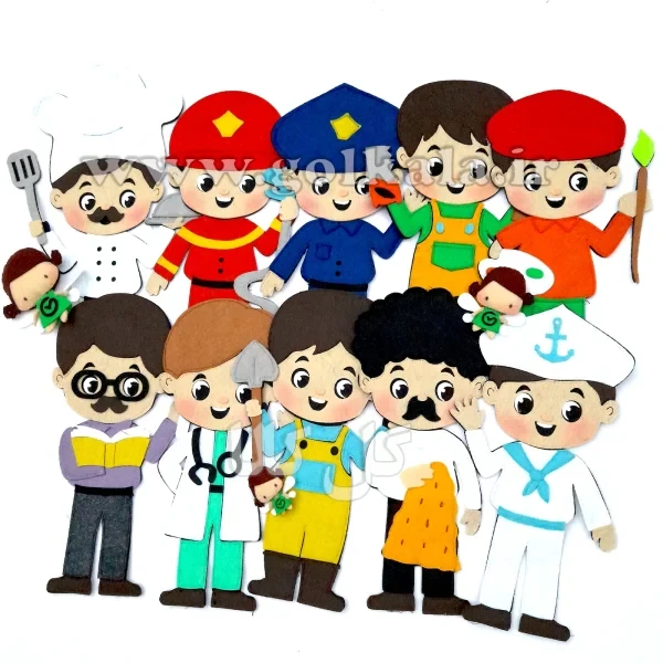 مجموعه ۱۰ تایی عروسک نمدی مشاغل دیواری 👩‍🏫 آموزشی و مگنتی گل‌کالا