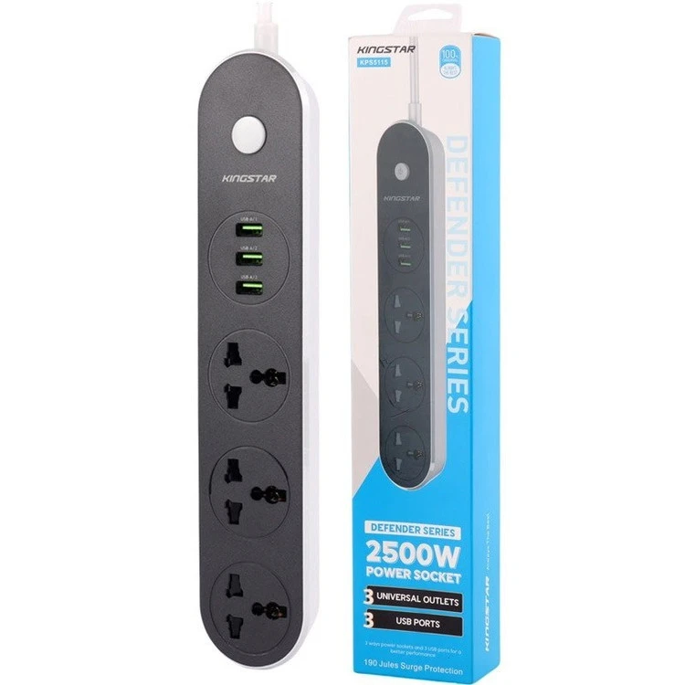 محافظ برق KINGSTAR مدل KPS5115 – سه پریز سه‌شاخه + سه پورت USB