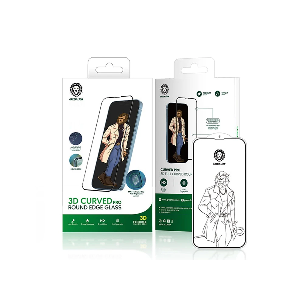 محافظ صفحه نمایش شیشه ای آیفون 13 و 13 پرو گرین Green iPhone 13/13 Pro 3D Curved Pro Round Edge Glass GNI13P3HDCL