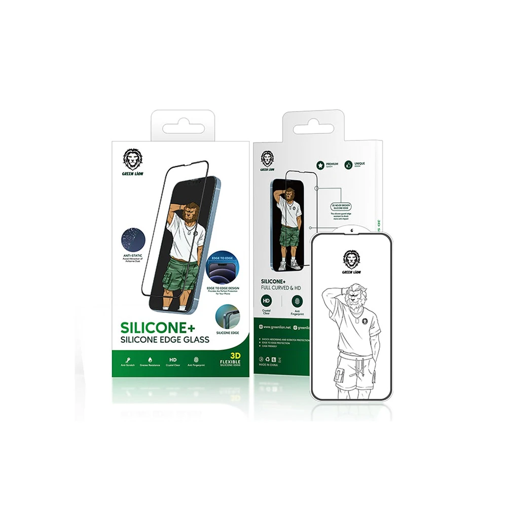 محافظ صفحه نمایش شیشه ای آیفون 13 و 13 پرو گرین Green iphone 13/13 Pro 3D Silicone+ Edge Glass GNI13P3HDSICL