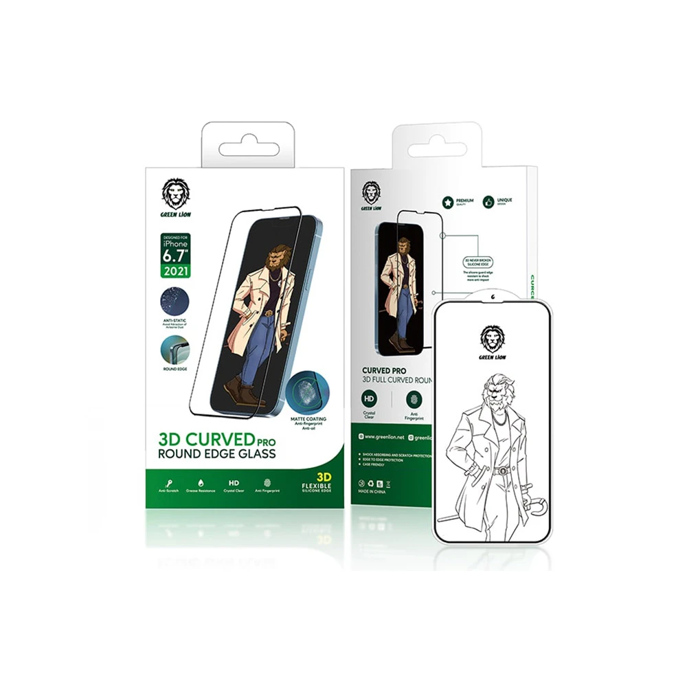 محافظ صفحه نمایش شیشه ای آیفون 13 پرو مکس گرین Green iPhone 13 Pro Max 3D Curved Pro Round Edge Glass GNI13PM3HDCL