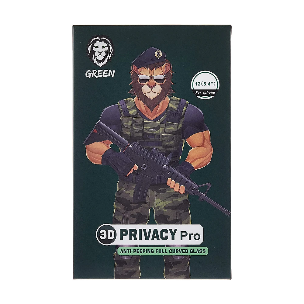 محافظ صفحه نمایش شیشه ای حریم خصوصی سه بعدی Green 3D Privacy Pro Anti-Peeping Full Curved Glass for iPhone 12 Mini – GNI12543PV