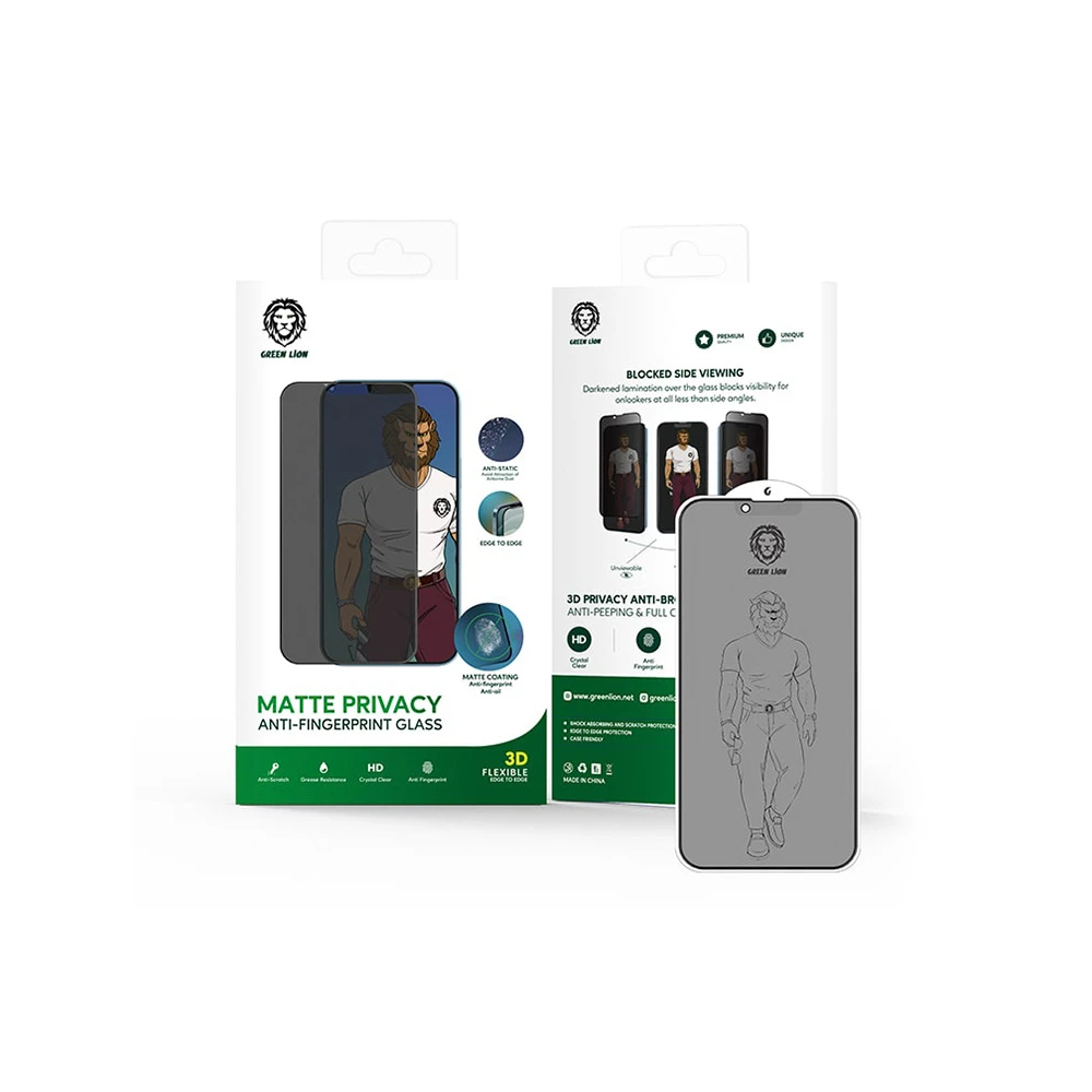 محافظ صفحه نمایش شیشه ای حریم شخصی مات آیفون 13 و 13 پرو گرین Green iPhone 13/13 Pro 3D Matte Privacy Glass GN3DAGIP13P