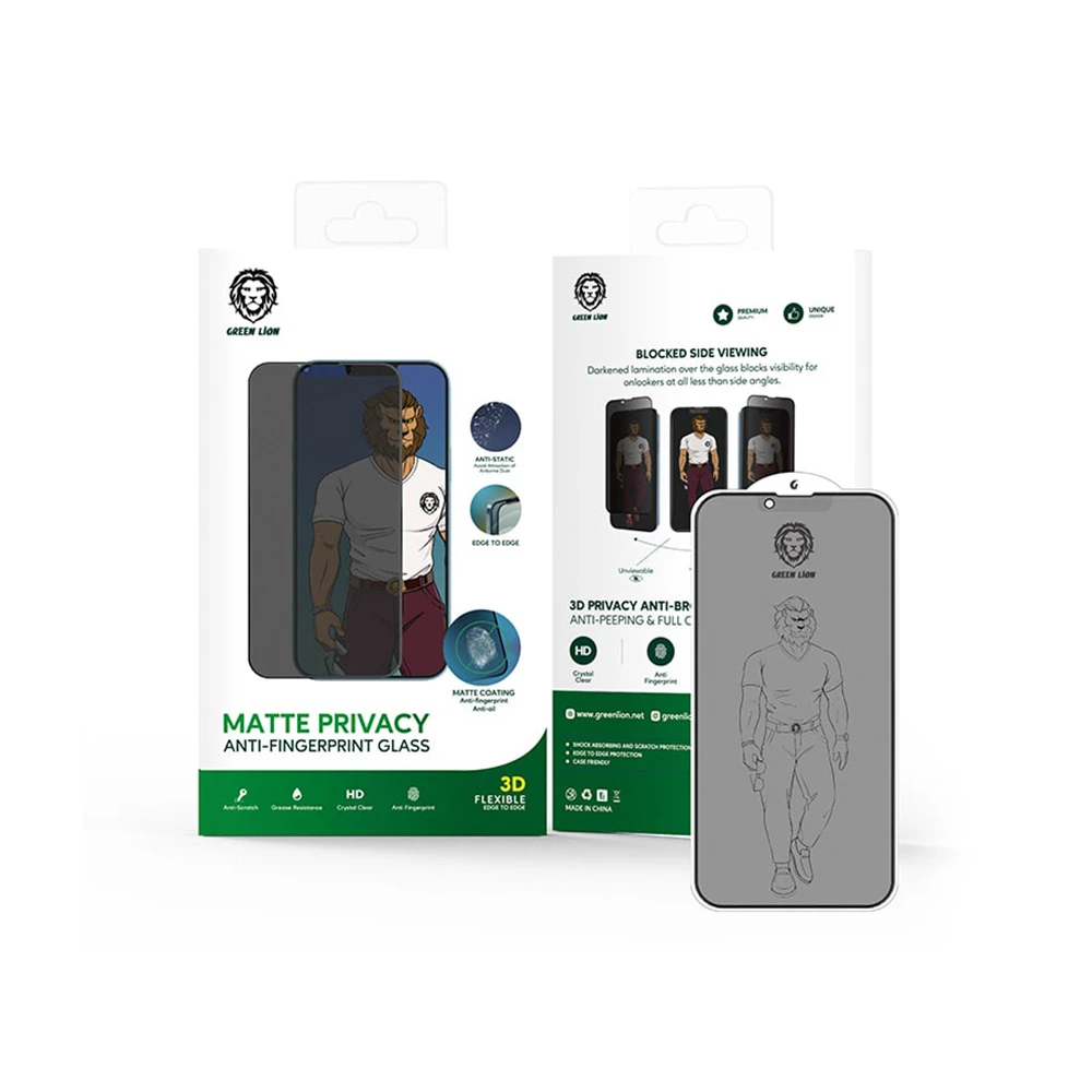 محافظ صفحه نمایش شیشه ای حریم شخصی مات آیفون 13 پرو مکس گرین Green iPhone 13 Pro Max 3D Matte Privacy Glass GN3DAGIP13PM