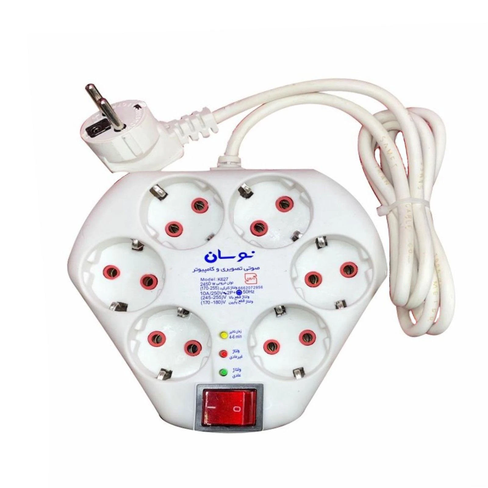محافظ ۶ پریز صوتی و تصویری نوسان الکتریک کد K-627 کابل ۱.۵ متر