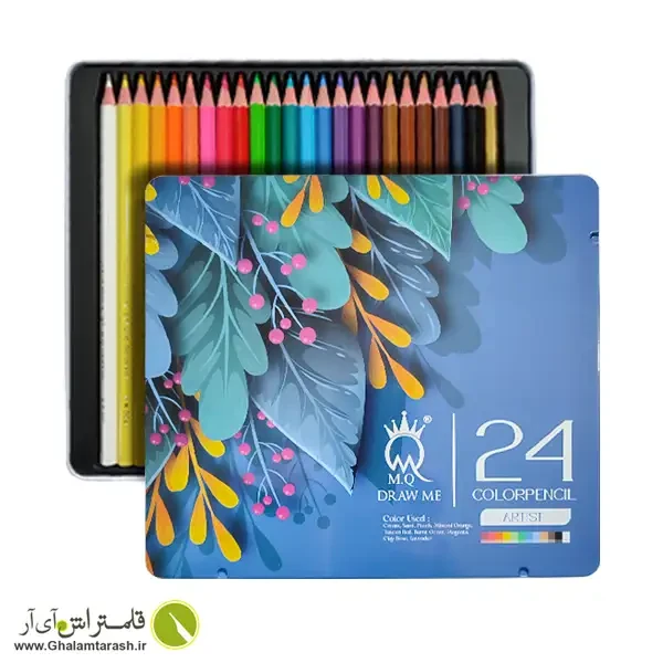 مداد رنگی 24 رنگ ام کیو جعبه فلزی