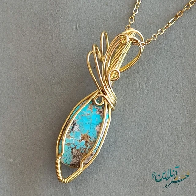 مدال گردن آویز زنانه فیروزه نیشابور اصل mf1001