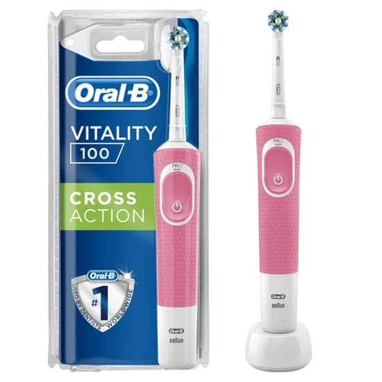مسواک برقی اورال بی Oral-B مدل Vitality 100 صورتی با یدک Cross Action اصل و اورجینال